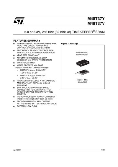 STMICROELECTRONICS M48T37Y M48T37V Manual - cover page