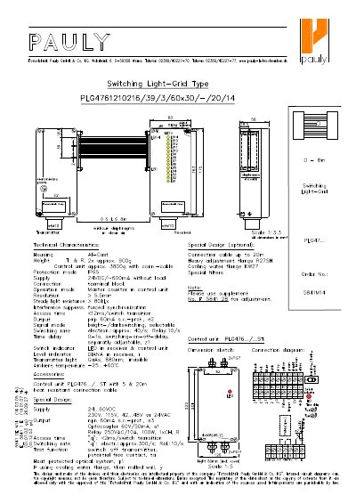 Pauly PLG4761210216/39/3/60x30/-/20/14 Switching Light-Grid Datasheet