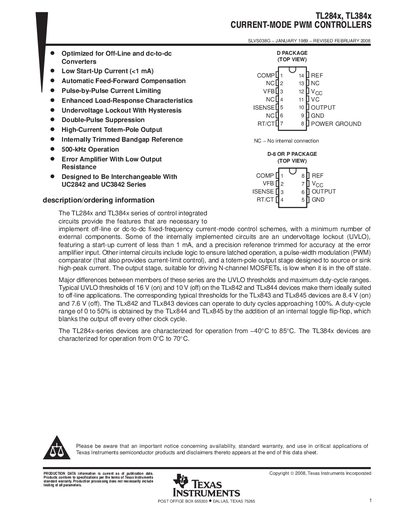 Texas Instruments TL284x/TL384x Current-Mode PWM Controllers Datasheet - cover page