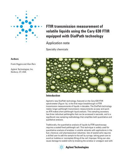 Agilent Cary 630 FTIR DialPath Technology Application Note - cover page