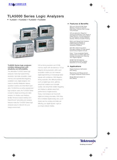 Tektronix TLA5000 Series Logic Analyzers Datasheet - cover page