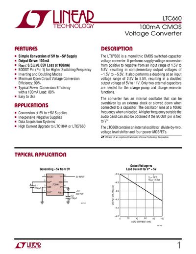 Linear Technology LTC660 100mA CMOS Voltage Converter Datasheet - cover page