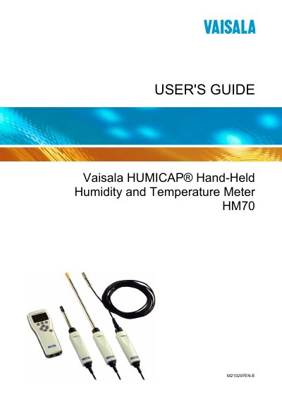 Vaisala HM70 Hand‑Held Humidity and Temperature Meter User Guide - cover page