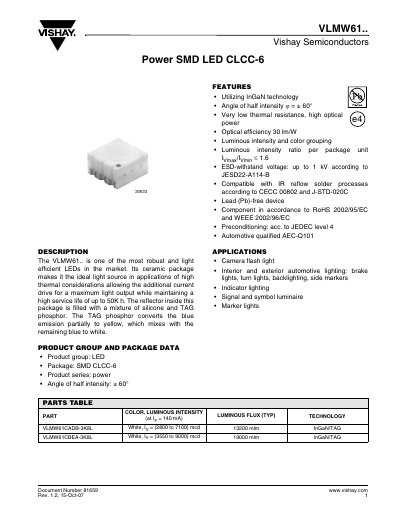 Vishay VLMW61.. Datasheet - cover page