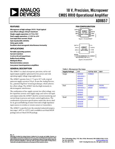 Analog Devices AD8657 Datasheet - cover page