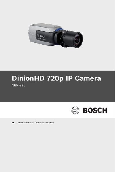 Bosch NBN-921 DinionHD 720p IP Camera Installation and Operation Manual - cover page