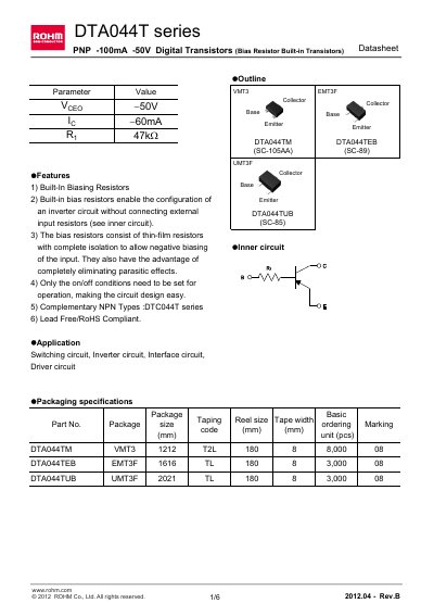 ROHM DTA044TUB Manual - cover page