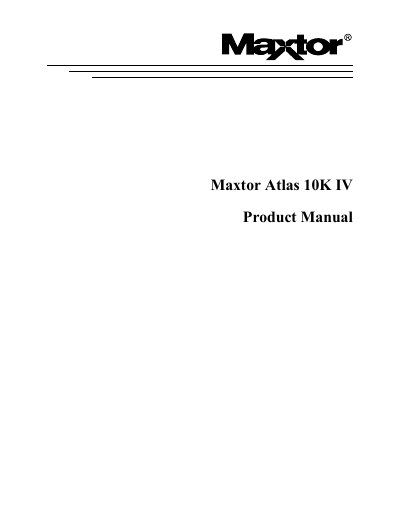 Maxtor Atlas 10K IV Hard Disk Drive User Manual - cover page