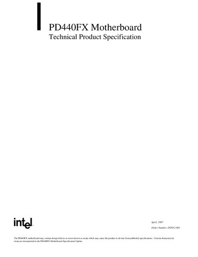 Intel PD440FX Motherboard Technical Specification - cover page