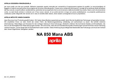 Aprilia NA 850 Mana ABS Owner's Manual - cover page