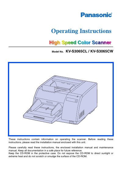 Panasonic KV-S3065CL/KV-S3065CW Hi-Ed Color Scanner Operating Instructions