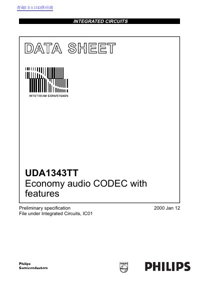 Philips UDA1343TT Economy Audio CODEC Preliminary Specification - cover page