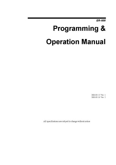 ER-600 Programming Operation Manual - cover page