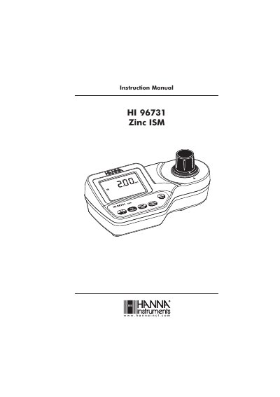 Hanna Instruments HI 96731 Zinc ISM Instruction Manual - cover page