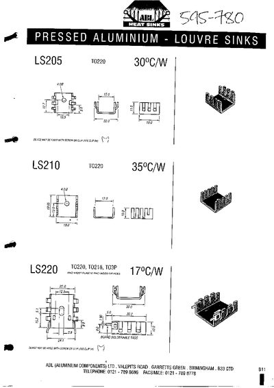 ABL Pressed Aluminium Louvre Heat Sinks Product Leaflet - cover page