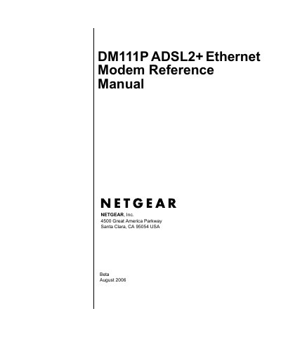Netgear DM111P ADSL2+ Ethernet Modem Reference Manual - cover page