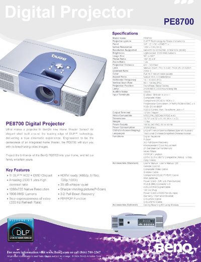 BenQ PE8700 Digital Projector User Manual - cover page