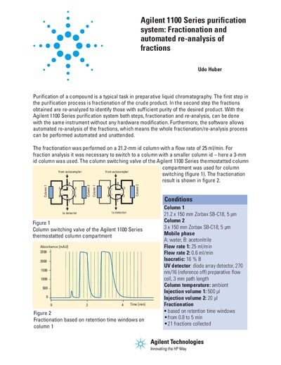 Agilent 1100 Series Purification System Fractionation and Automated Re-analysis Note - cover page