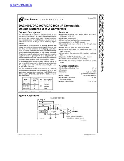 National Semiconductor DAC1006/DAC1007/DAC1008 mP Compatible Double-Buffered D to A Converters handbook - cover page