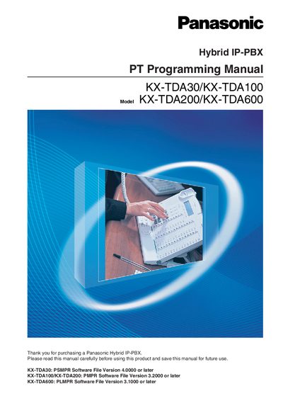 Panasonic KX-TDA30/KX-TDA100/KX-TDA200/KX-TDA600 Hybrid IP-PBX PT Programming Manual - cover page