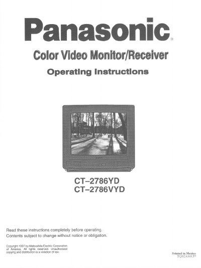 Panasonic CT-2786YD/CT-2786VYD Color Video Monitor Operating Instructions - cover page