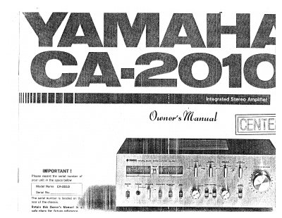 Yamaha CA-2010 Integrated Stereo Amplifier Owner's Manual - cover page
