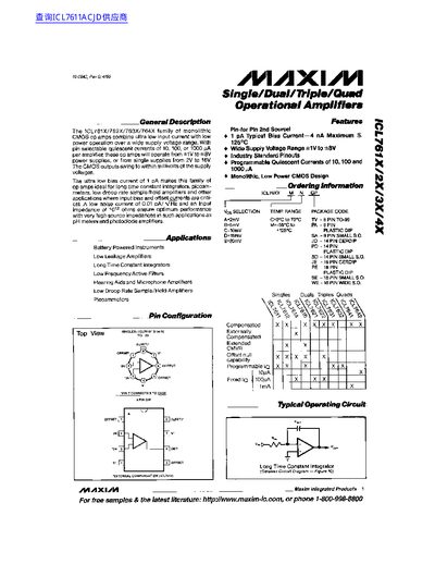 Maxim ICL761X/2X/3X/4X Operational Amplifiers Datasheet - cover page