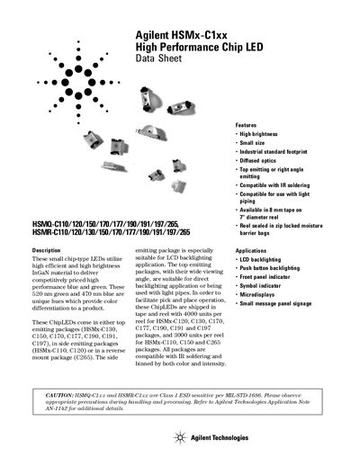 Agilent HSMx-C1xx Chip LED Datasheet - cover page