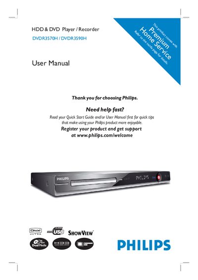 Philips DVDR3570H DVDR3590H DVD Recorder User Manual