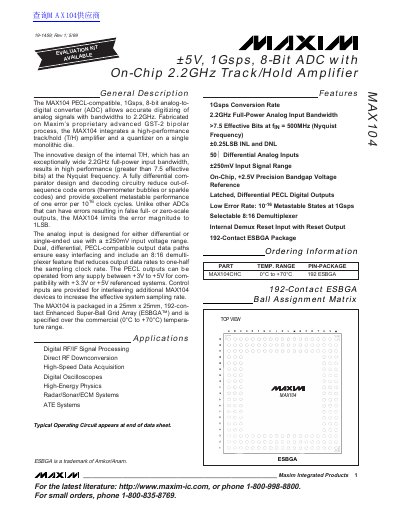 Maxim Integrated Products MAX104 ADC Datasheet - cover page