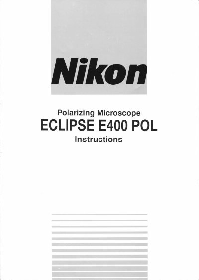 Nikon ECLIPSE E400 POL Instruction Manual - cover page