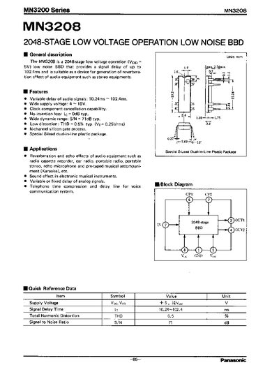 Panasonic MN3208 Datasheet - cover page