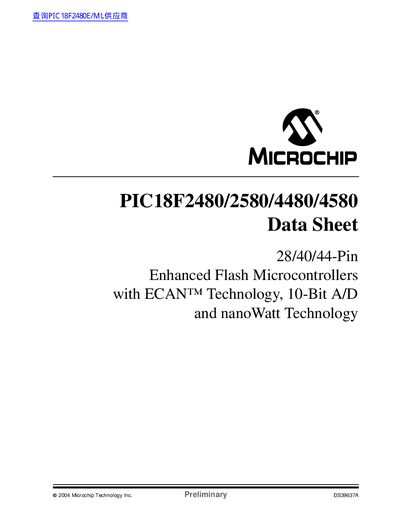 Microchip PIC18F2480/2580/4480/4580 Data Sheet