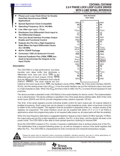 TEXAS INSTRUMENTS CDCV850 CDCV850I handbook - cover page