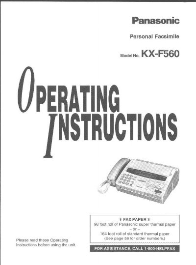 Panasonic KX-F560 Personal Facsimile Operating Instructions - cover page