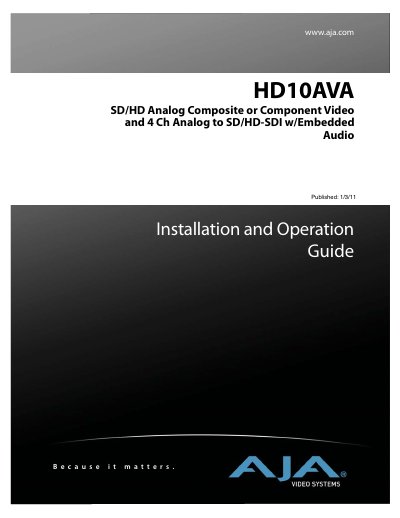 AJA HD10AVA Installation and Operation Guide - cover page