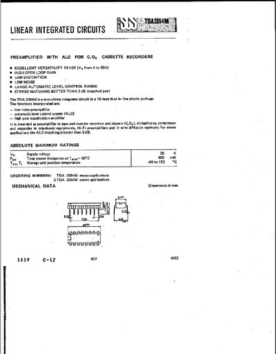 TOA TDA2054M Datasheet - cover page