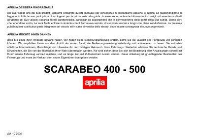 aprilia 852208 SCARABEO 400-500 MY 2006 -I-D- Manual - cover page