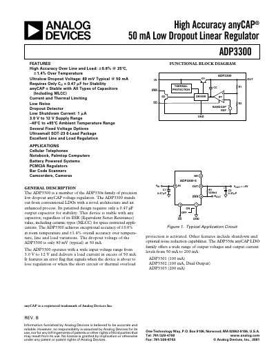 Analog Devices ADP3300 Low Dropout Linear Regulator Datasheet - cover page
