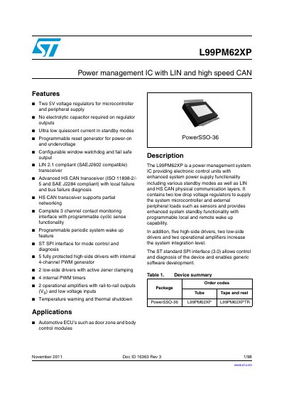 STMicroelectronics L99PM62XP Power Management IC Datasheet