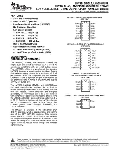 Texas Instruments LMV321/LMV358/LMV324/LMV324S Operational Amplifier Datasheet - cover page