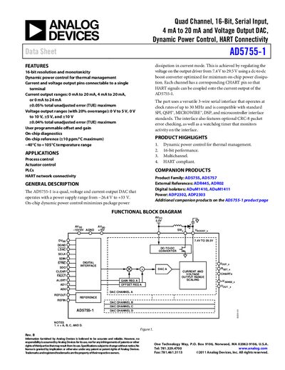 Analog Devices AD5755-1 Quad‑Channel DAC Datasheet - cover page