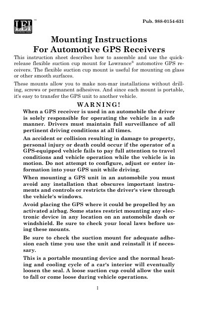 Lowrance iWAY 250c Mounting Instructions - cover page