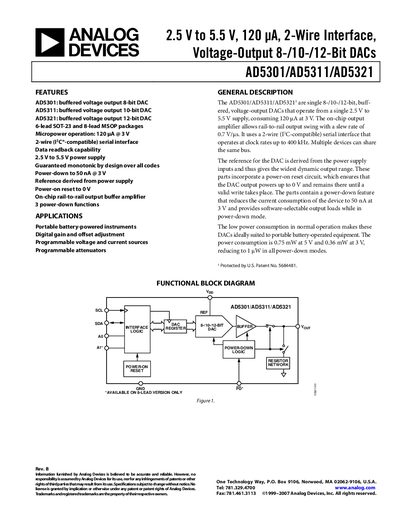Analog Devices AD5301/AD5311/AD5321 DAC Datasheet - cover page