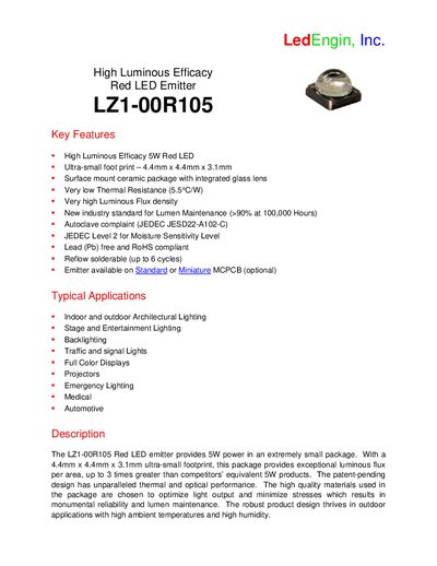 LedEngin LZ1-00R105 Red LED Emitter Datasheet - cover page