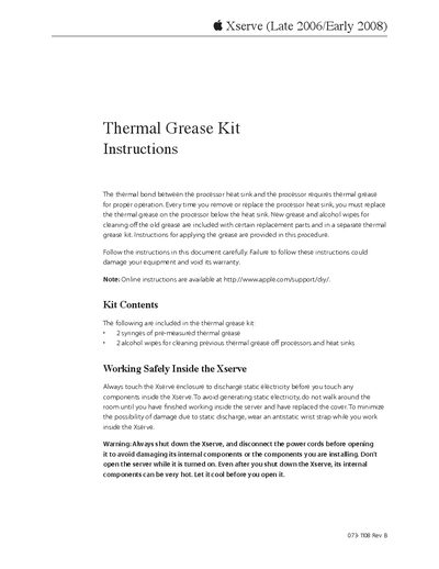 Apple Xserve Thermal Grease Kit Instructions