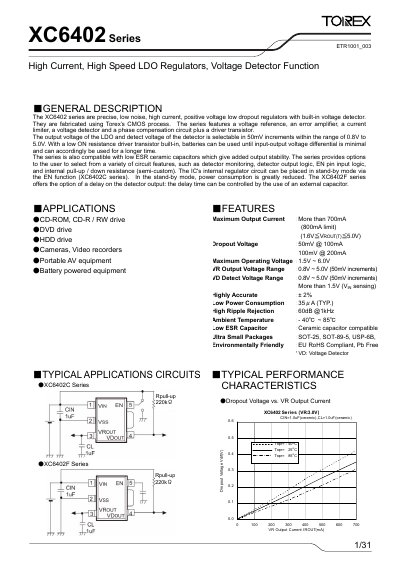 Torex XC6402 Series High Current High Speed LDO Regulator Datasheet - cover page