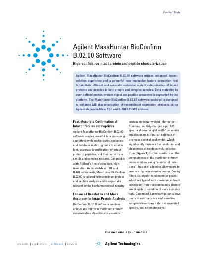 Agilent MassHunter BioConfirm B.02.00 Software Product Note - cover page