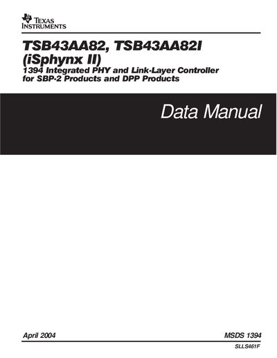 Texas Instruments TSB43AA82 Integrated PHY and Link‑Layer Controller Data Sheet - cover page