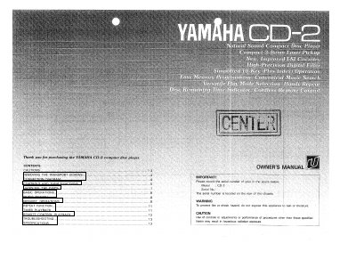 Yamaha CD-2 Compact Disc Player User Manual - cover page